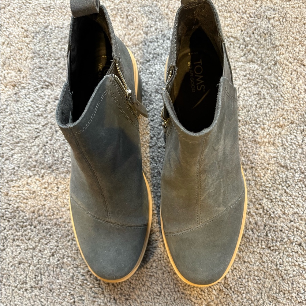 TOMS Gray Suede Wedge Ankle Booties with Side Zip